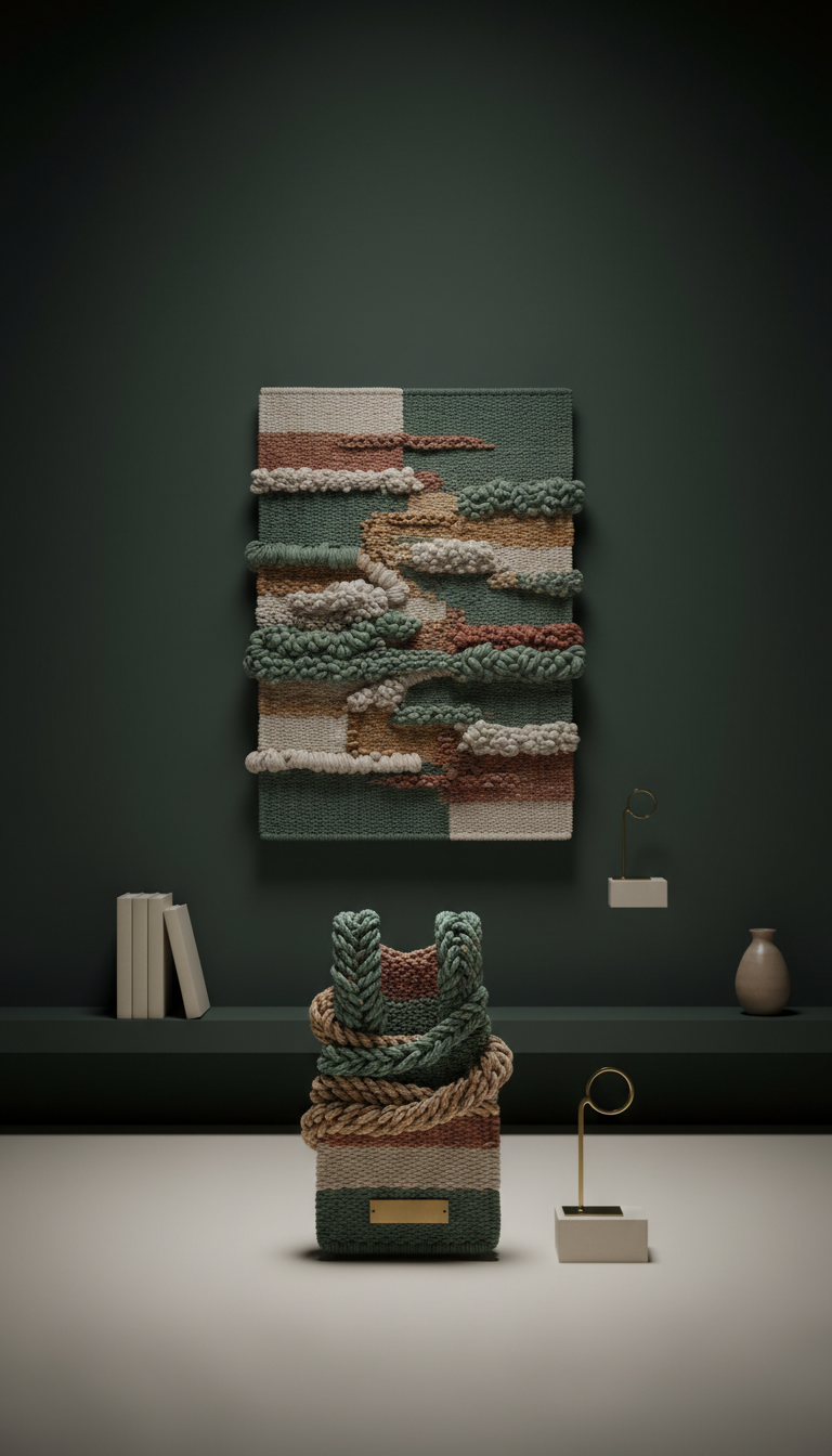 Contemporary Textile Art Object with Antique Brass Label